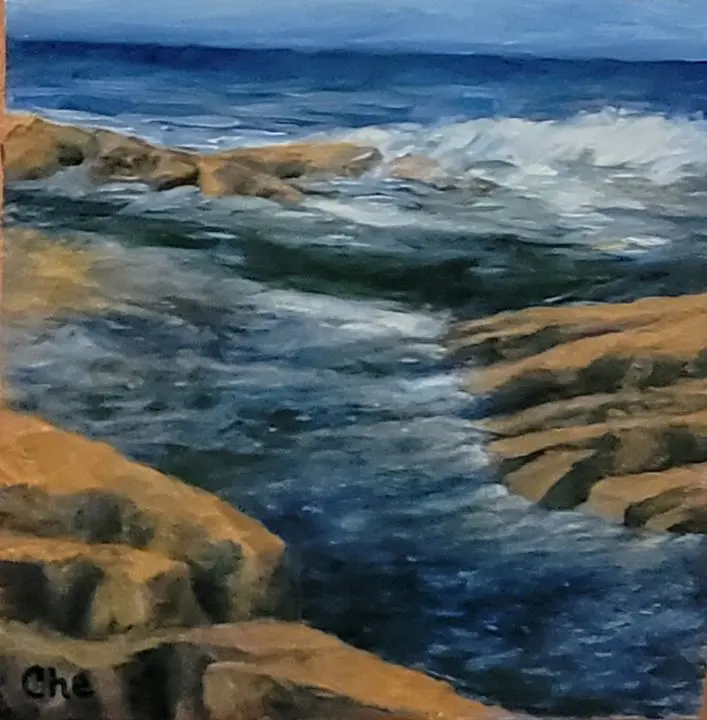Rocky coastline with crashing waves