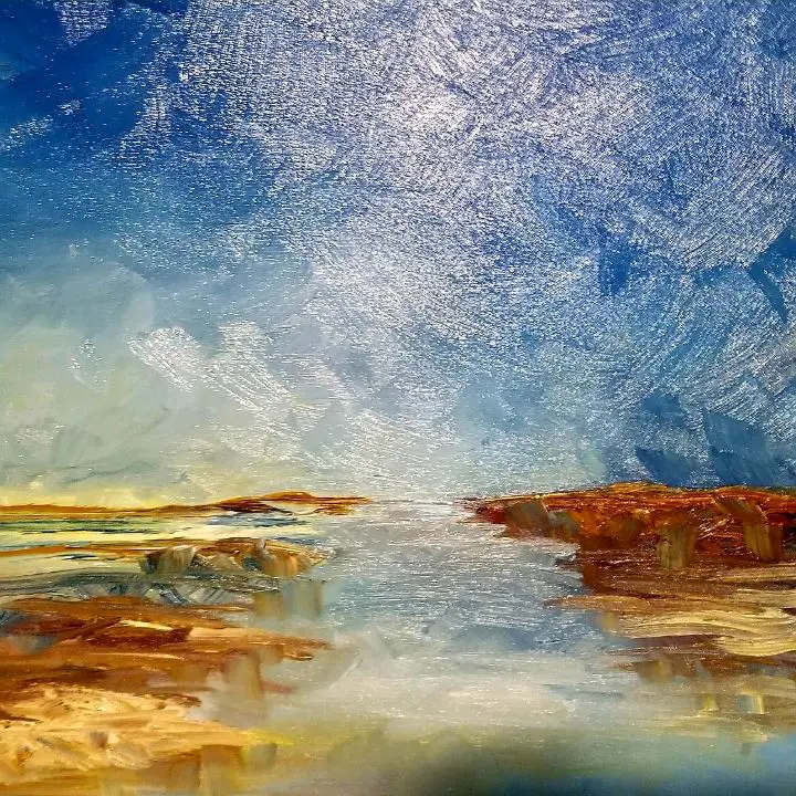 Oil painting of a calm seascape