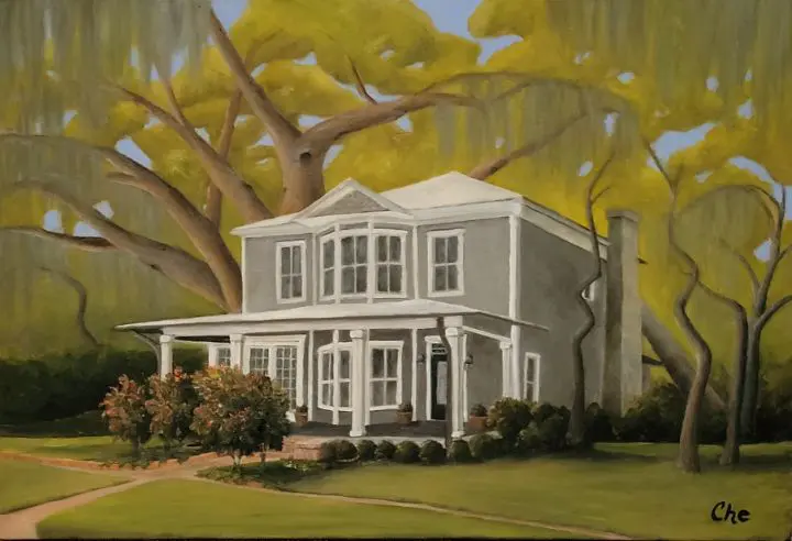 Classic house under vibrant canopy
