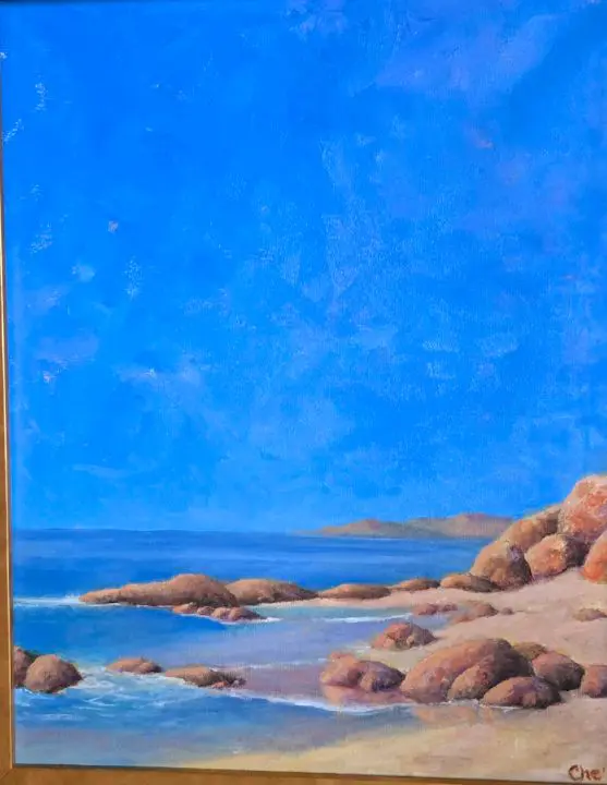 Coastal landscape with rocks and sea